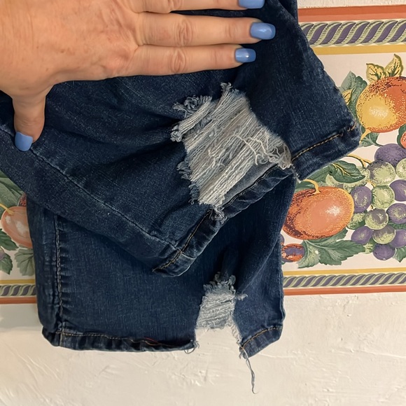 Refuge Denim Double Button Distressed Flare Jeans, Size 3(Juniors), Blue Denim - Picture 4 of 8